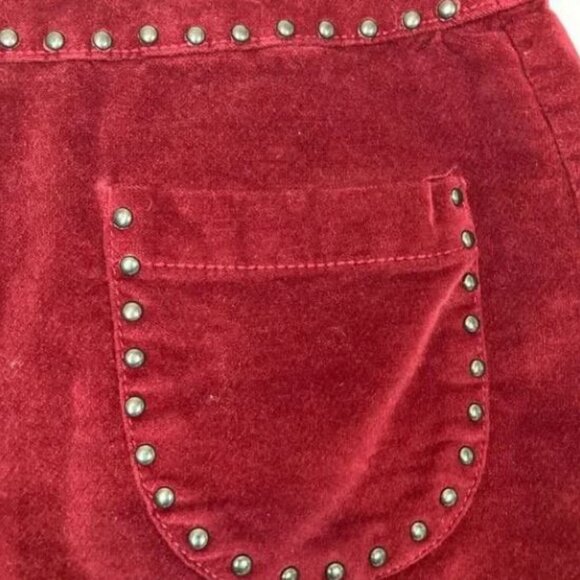 Studded cranberry velvet mini skirt Silver Back Zipper Detail Size 0 90s Y2K - Picture 7 of 10